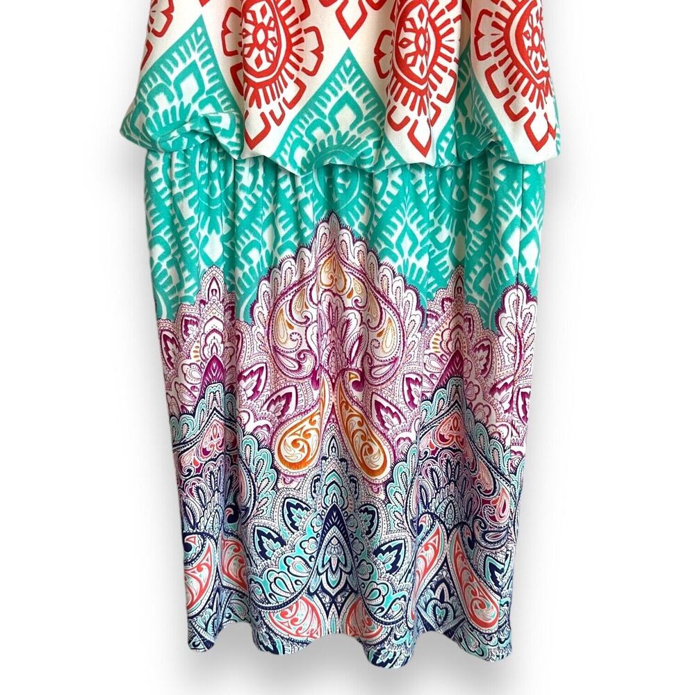London Times Mini Dress Size 4 Halter Multicolor Geometric Paisley Bohemian Y2K - Picture 8 of 16